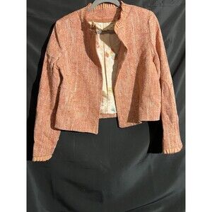 Orange White Crop Tweed Jacket Lined Blazer Coquette Quiet Luxury Creamsicle